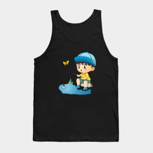 Cute Fishing Boy Angler Fisherman Kids Tank Top